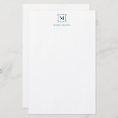 Royal Monogram Crest Marine Blauw Gepersonaliseerd Briefpapier (Voorkant / Achterkant)