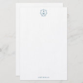 Royal Monogram Crest Marine Blauw Gepersonaliseerd Briefpapier (Voorkant / Achterkant)