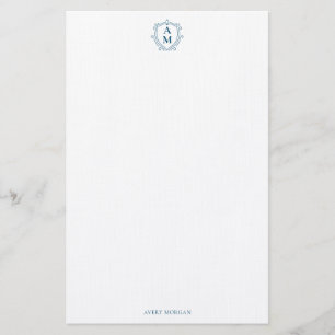 Royal Monogram Crest Marine Blauw Gepersonaliseerd Briefpapier