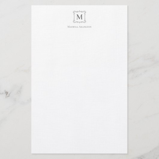 Royal Monogram Crest Smokey Grey Gepersonaliseerd Briefpapier (Voorkant)