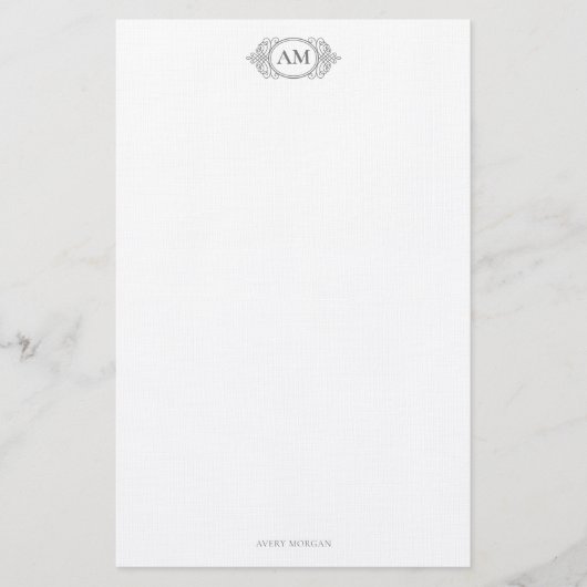 Royal Monogram Crest Smokey Grey Gepersonaliseerd Briefpapier (Voorkant)