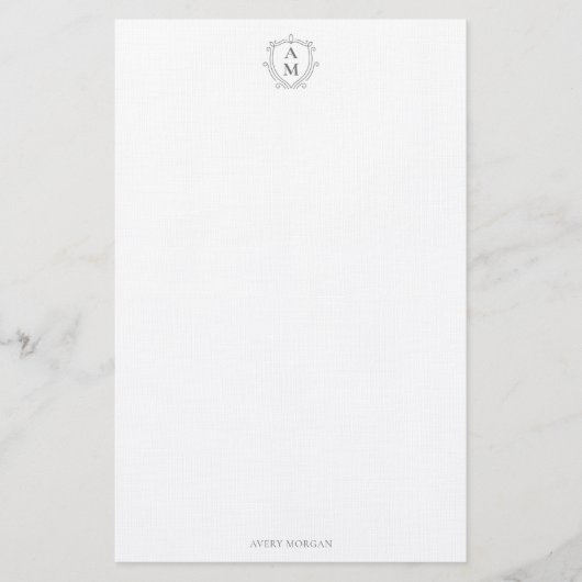 Royal Monogram Crest Smokey Grey Gepersonaliseerd Briefpapier (Voorkant)