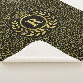 Royal Monogram Gold Black Laurel Wreath Crown Deco Sherpa Deken (3/4)