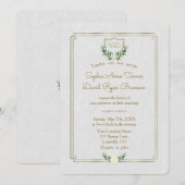 Royal Monogram Gold Crest Greenery Wedding Kaart (Voorkant / Achterkant)