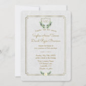 Royal Monogram Gold Crest Greenery Wedding Kaart (Voorkant)