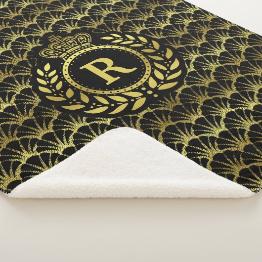 Royal Monogram Gold Laurel Wreath Crown Deco Shell Sherpa Deken (3/4)