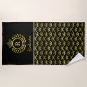 Royal Monogram Gold Laurel Wreath Crown Deco Shell Strandlaken (Voorkant)