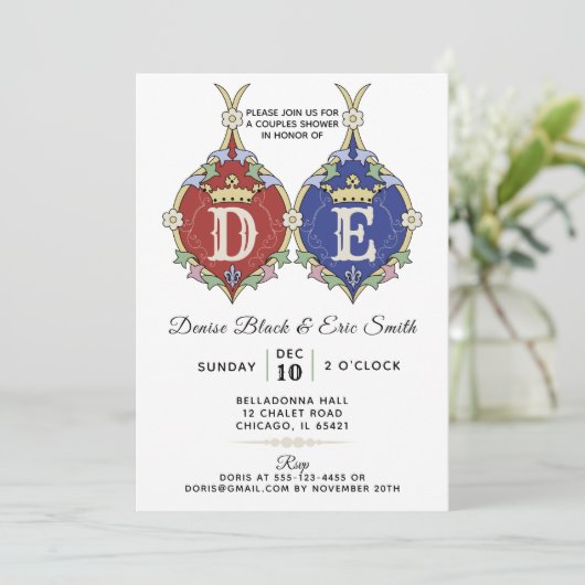 Royal Monogram Paren Trouwdouche Uitnodiging (Staand voorkant)