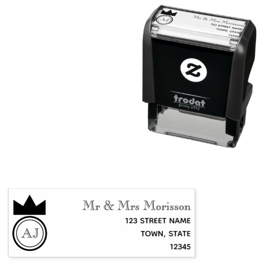 Royal Monogram Weduwkeeradres Zelfinktende Stempel (In situ)