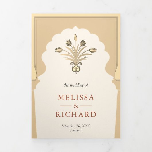 Royal Mughal thema Tuin Indiase stijl bruiloft Drieluik Uitnodiging (Cover)