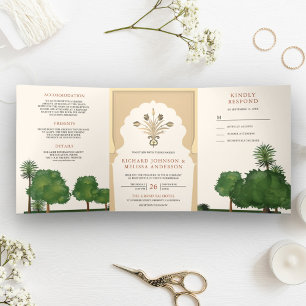 Royal Mughal thema Tuin Indiase stijl bruiloft Drieluik Uitnodiging