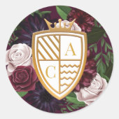 Royal Muse Medieval Fantasy Crest & Floral Wedding Ronde Sticker (Voorkant)