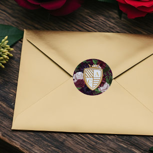Royal Muse Medieval Fantasy Crest & Floral Wedding Ronde Sticker