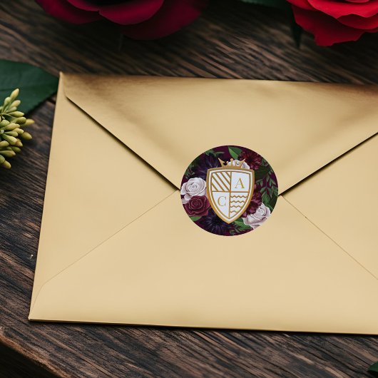 Royal Muse Medieval Fantasy Crest & Floral Wedding Ronde Sticker
