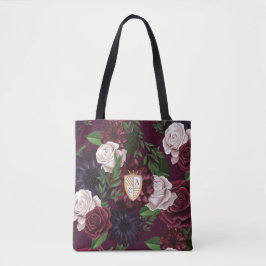 Royal Muse Medieval Fantasy Crest & Floral Wedding Tote Bag