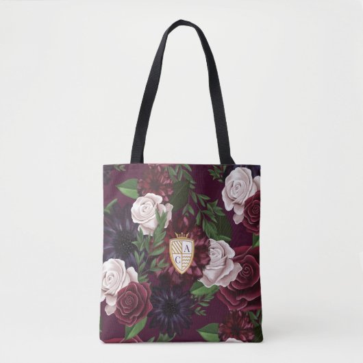 Royal Muse Medieval Fantasy Crest & Floral Wedding Tote Bag (Voorkant)