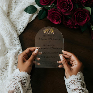 Royal Muse Medieval Fantasy Plum Floral Wedding Acryl Uitnodigingen