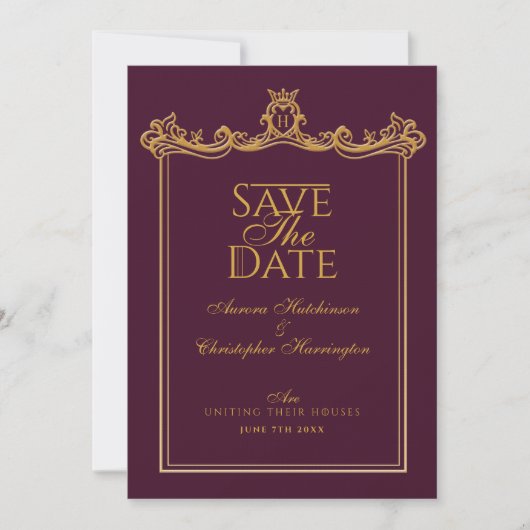 Royal Muse Medieval Fantasy  Plum Wedding Save The Date (Voorkant)