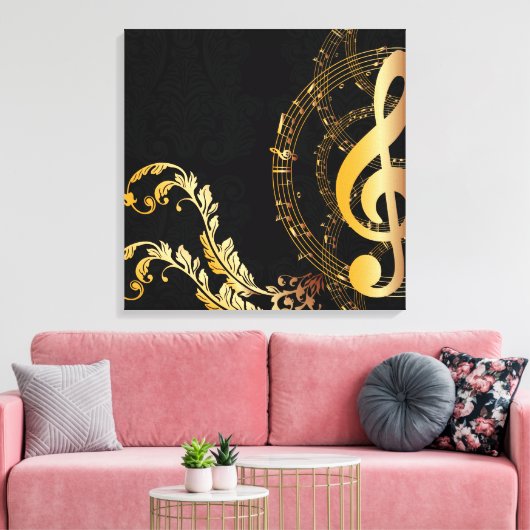 Royal Music Note zwart gold Canvas Afdruk (Insitu (Woonkamer))
