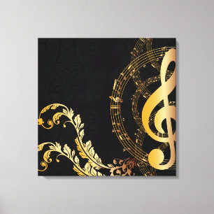 Royal Music Note zwart gold Canvas Afdruk