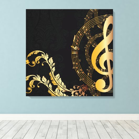 Royal Music Note zwart gold Canvas Afdruk (Insitu (Houten vloer))