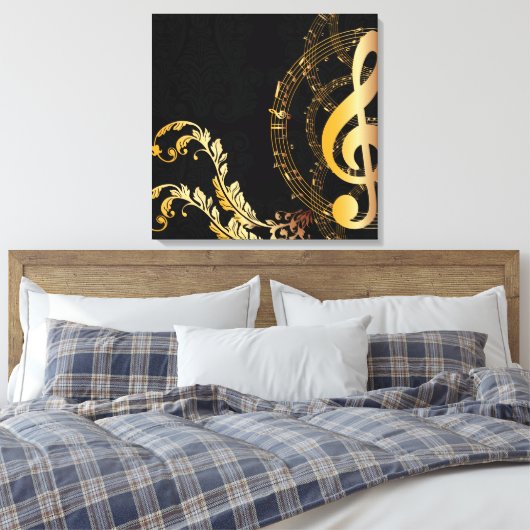 Royal Music Note zwart gold Canvas Afdruk (Insitu (Slaapkamer))