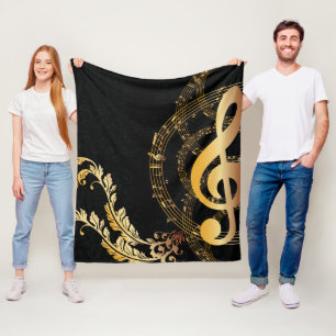 Royal Music Note zwart gold Fleece Deken
