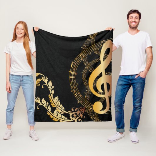 Royal Music Note zwart gold Fleece Deken (In situ)
