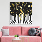 Royal Music Note zwart gouden piano toetsen Canvas Afdruk (Insitu (Woonkamer))