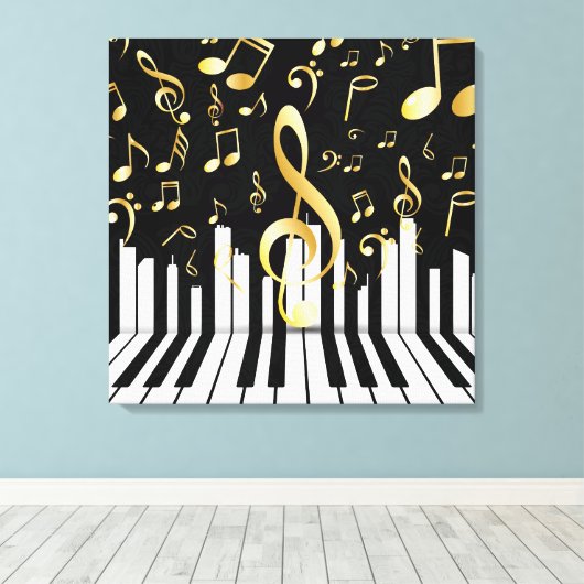 Royal Music Note zwart gouden piano toetsen Canvas Afdruk (Insitu (Houten vloer))