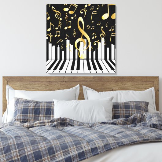 Royal Music Note zwart gouden piano toetsen Canvas Afdruk (Insitu (Slaapkamer))