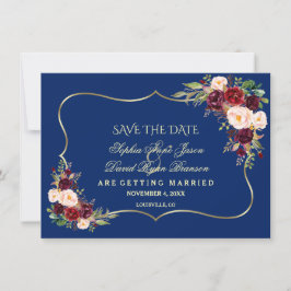 Royal Navy Blauw Bourgondië Bloemen Goud Save The  Save The Date