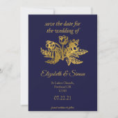 Royal Navy Blauw Elegante Gouden Foto Bewaar de da Save The Date (Voorkant)