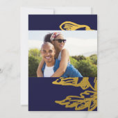 Royal Navy Blauw Elegante Gouden Foto Bewaar de da Save The Date (Achterkant)