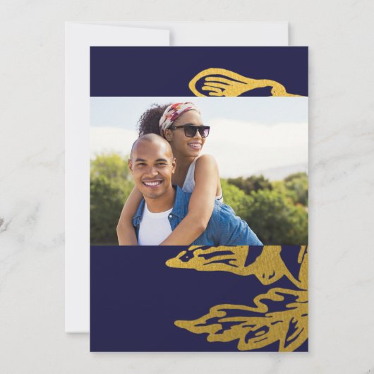 Royal Navy Blauw Elegante Gouden Foto Bewaar de da Save The Date (Achterkant)