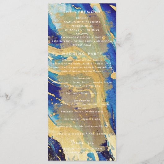 Royal Navy Blauw en Goud Elegant Huwelijk Programmakaart (Voorkant)