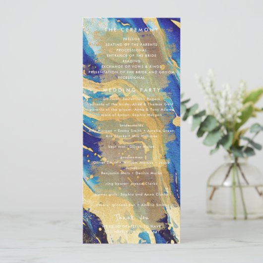 Royal Navy Blauw en Goud Elegant Huwelijk Programmakaart (Staand voorkant)