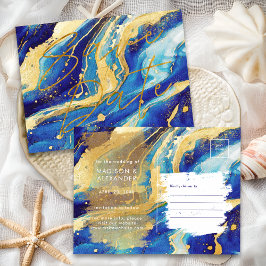 Royal Navy Blauw en Goud Trouwen Save the Date Aankondigingskaart