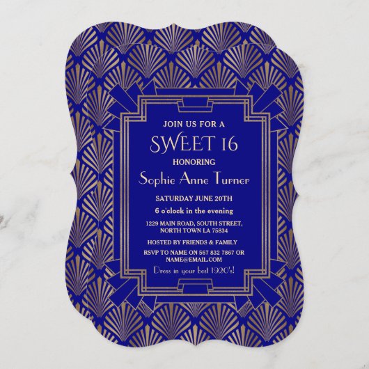 Royal Navy Blauw Goud Great Gatsby Art Deco ZOETE  Kaart (Voorkant / Achterkant)