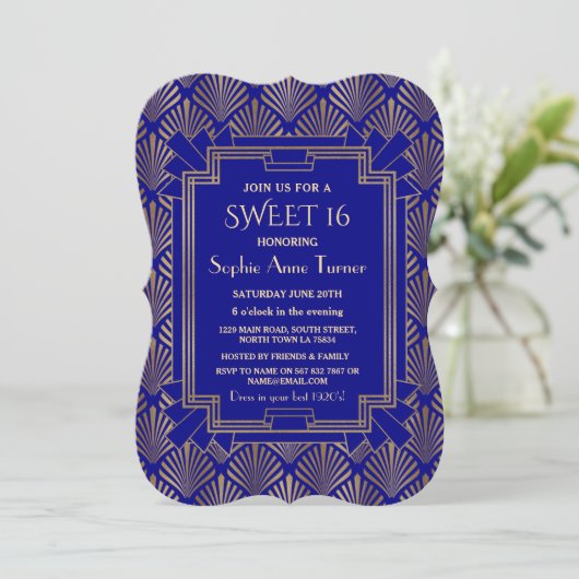 Royal Navy Blauw Goud Great Gatsby Art Deco ZOETE  Kaart (Staand voorkant)