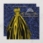Royal Navy Blauw Goud Jurk Blauw Goud Quinceanera Kaart (Voorkant / Achterkant)