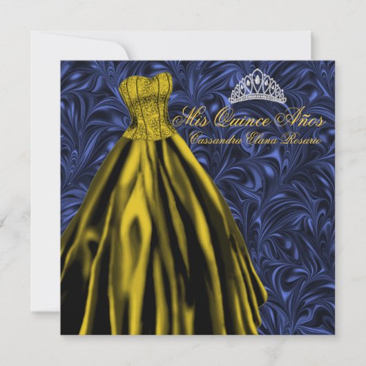 Royal Navy Blauw Goud Jurk Blauw Goud Quinceanera Kaart (Voorkant)