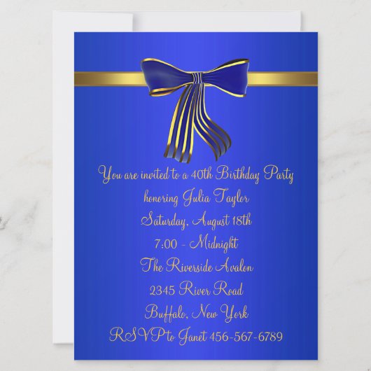 Royal Navy Blauw Goud Vrouwen 40ste Verjaardag Par Kaart (Achterkant)