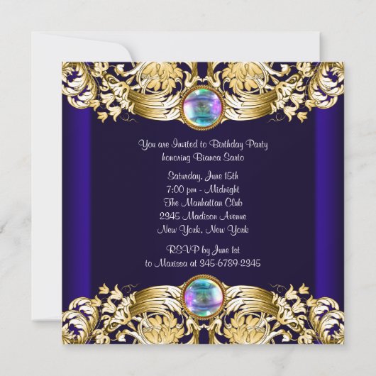 Royal Navy Blauw Goud Vrouwen Verjaardagsfeest Kaart (Achterkant)