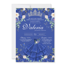 Royal Navy Blauw Roos Vlinder Zilver Quinceanera