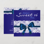 Royal Navy Blauw Wit Kant Blauw Sweet 16 Party Kaart (Voorkant / Achterkant)