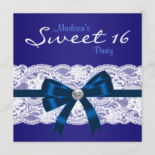 Royal Navy Blauw Wit Kant Blauw Sweet 16 Party Kaart
