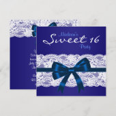 Royal Navy Blauw Wit Kant Blauw Sweet 16 Party Kaart (Voorkant / Achterkant)