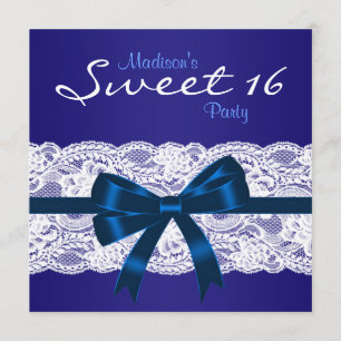 Royal Navy Blauw Wit Kant Blauw Sweet 16 Party Kaart