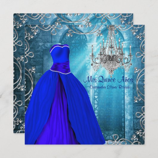 Royal Navy Blauw Wit Quinceanera Kaart (Voorkant / Achterkant)